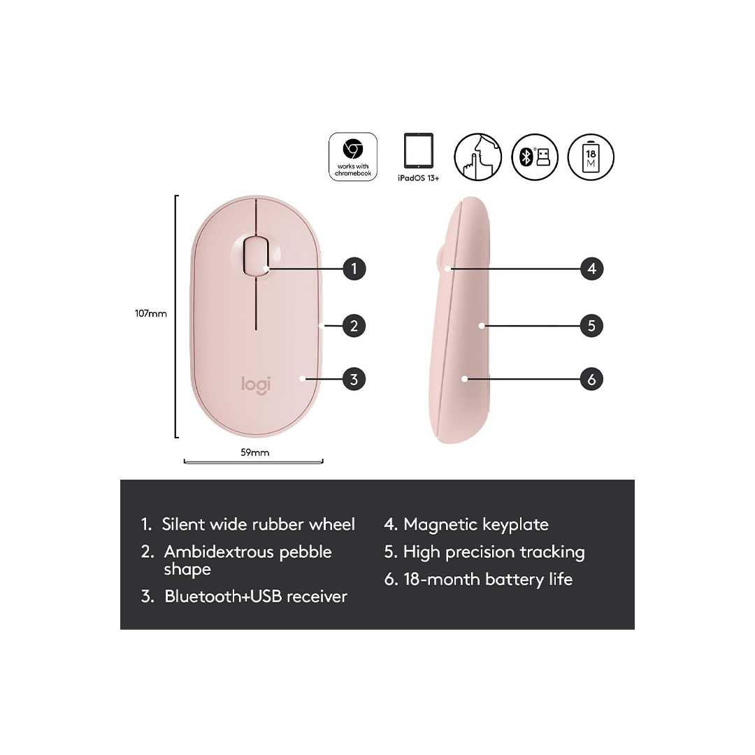 Logitech Pebble Wireless Mouse M350 - Rose in Qatar Logitech Pebble Wireless Mouse M350 - Rose in Qatar